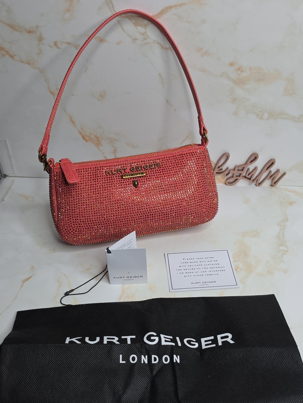 Kurt Geiger Coral Crystal-Embellished Women’s Shoulder Bag New